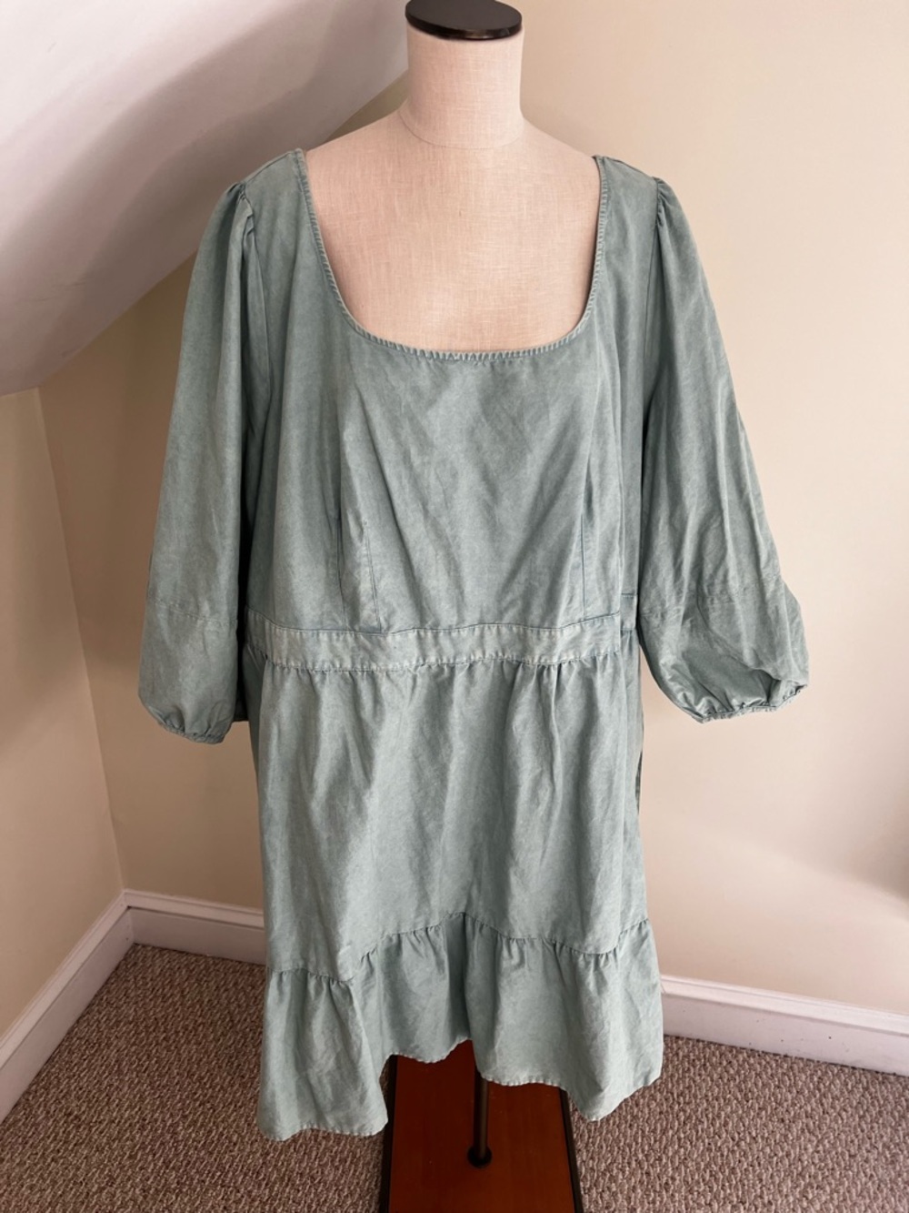 Ava & Viv Sage Green Square Neck Mini Dress